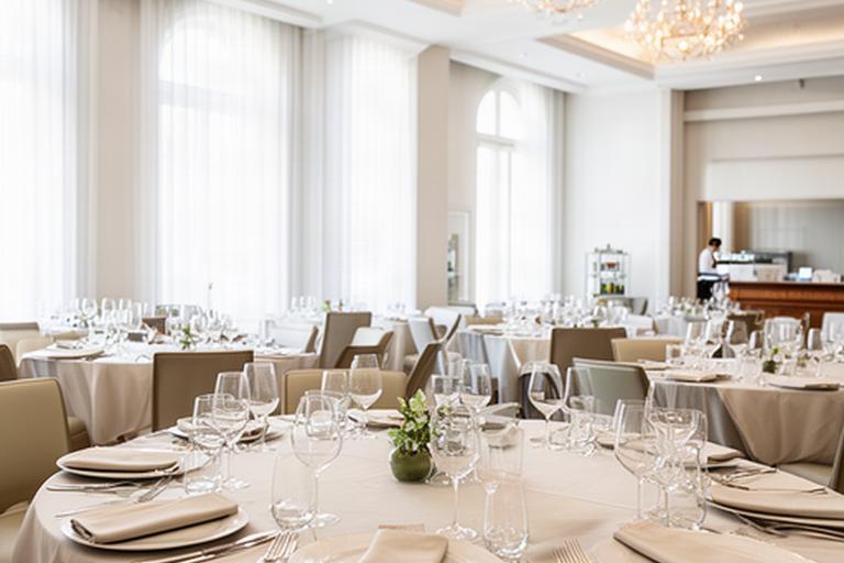Cena di gala allestita nella sala luminosa di un hotel a Verona
