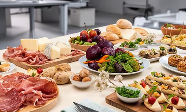 Buffet ordinato in studio professionale a Verona con salumi, formaggi e finger vegetariani