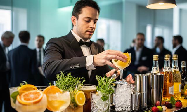 Drink station con bartender e cocktail eleganti durante un evento aziendale a Verona