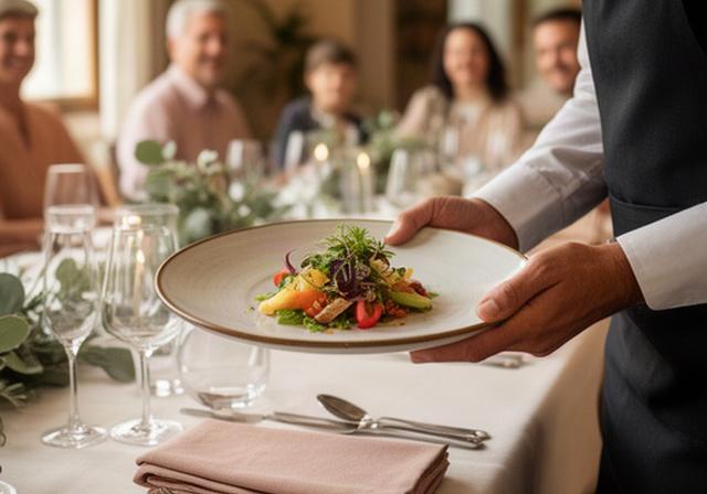Servizio al tavolo durante un pranzo di famiglia a Verona con portata stagionale e mise en place ordinata